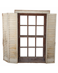 Antigua ventana guillotina de cedro con celosías