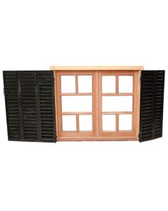 Ventana de madera cedro con celosías de hierro